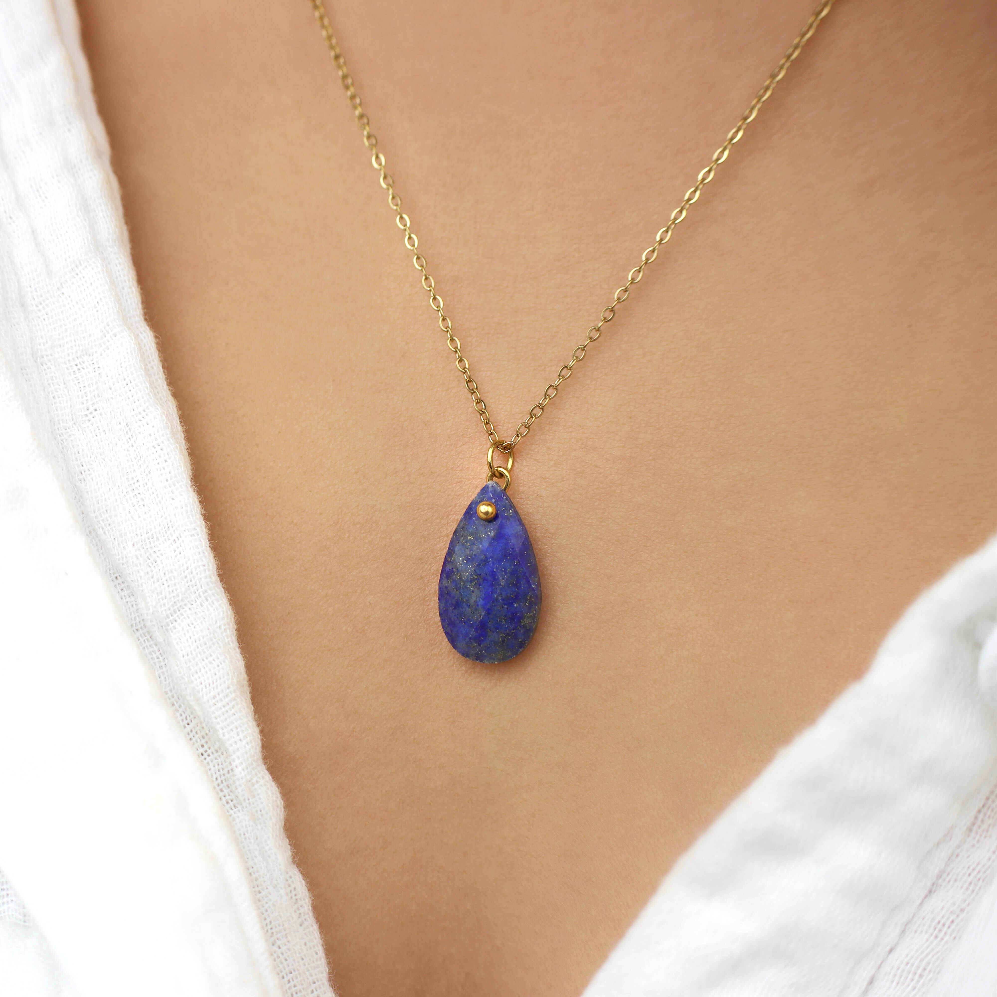 Collier pendentif goutte - lapis lazuli
