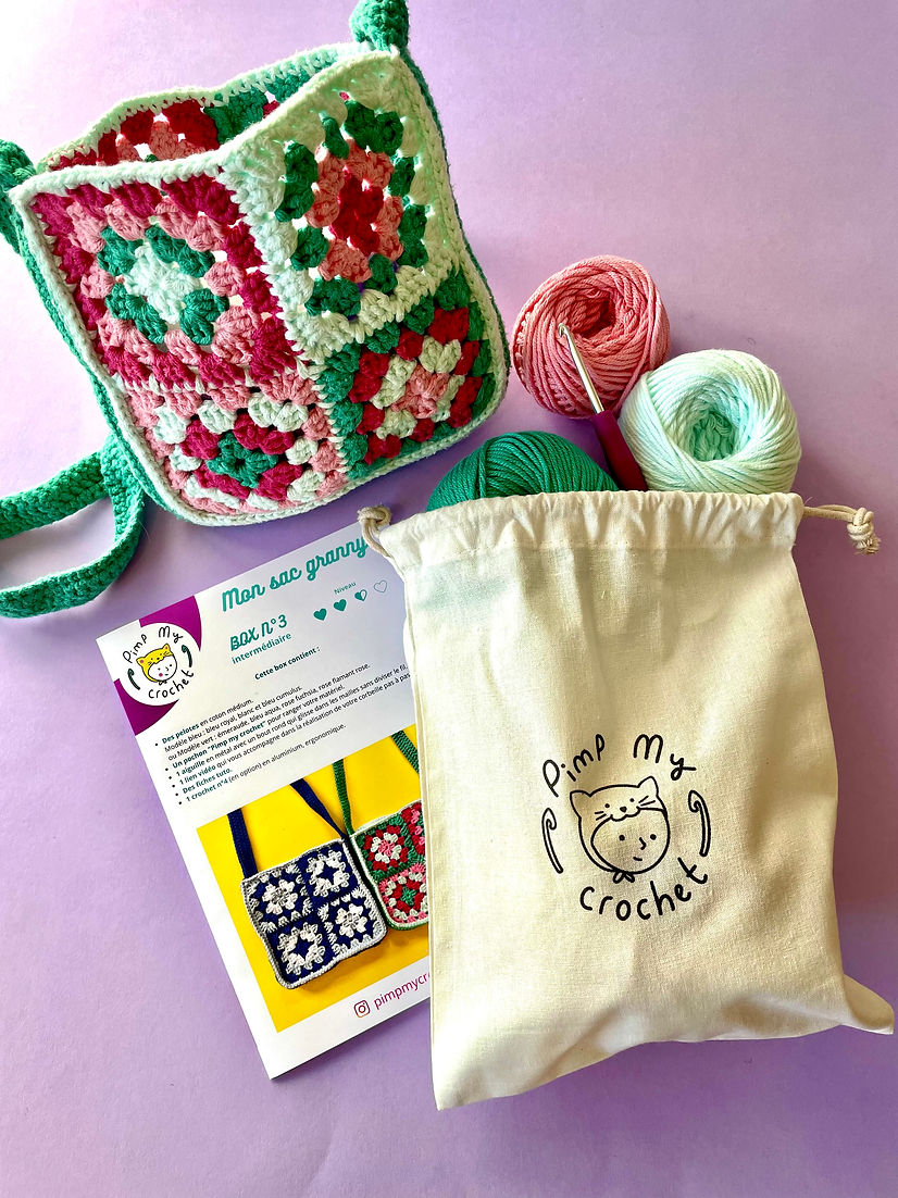 Kit de crochet mon sac granny rose&vert