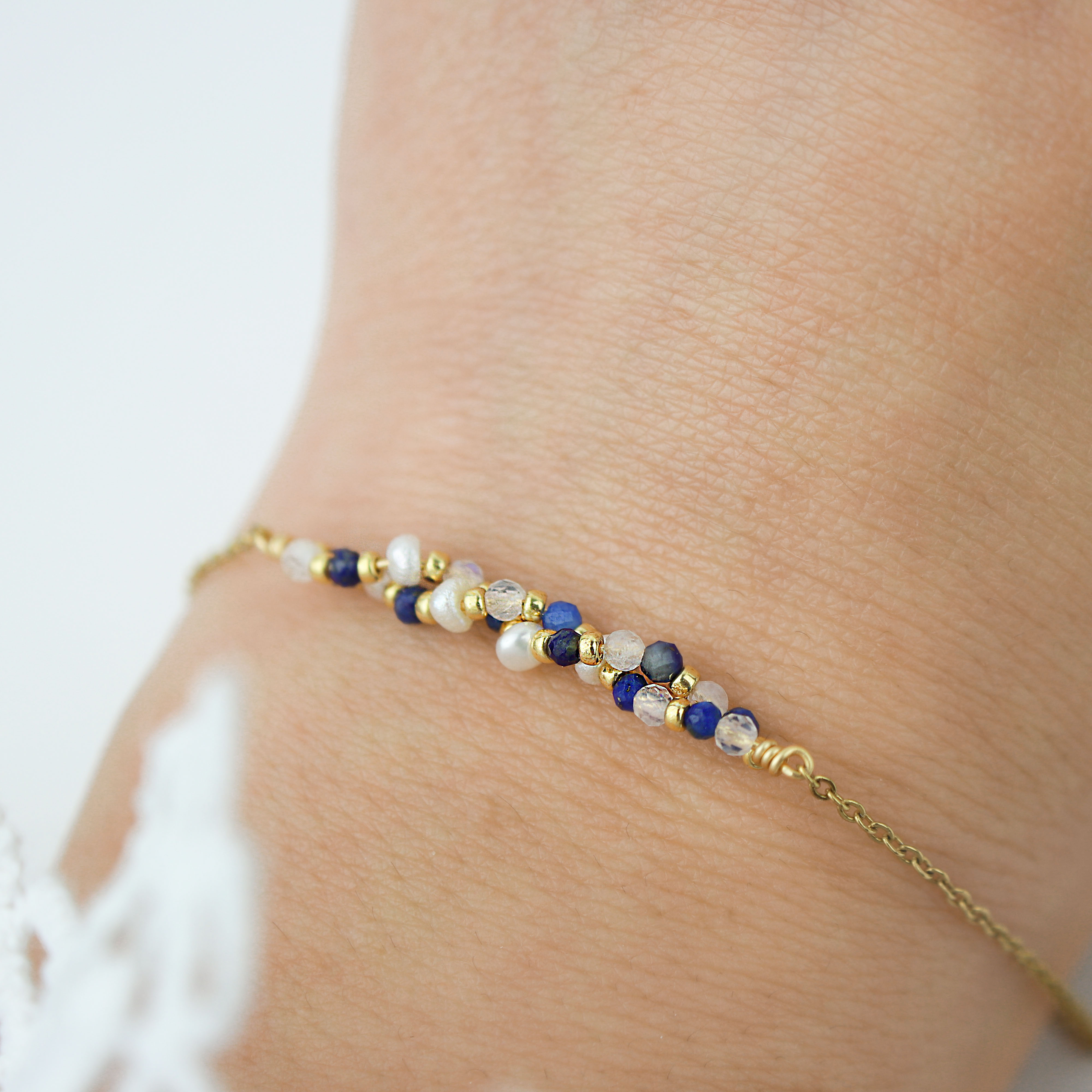 Bracelet perles tressées lapis lazuli