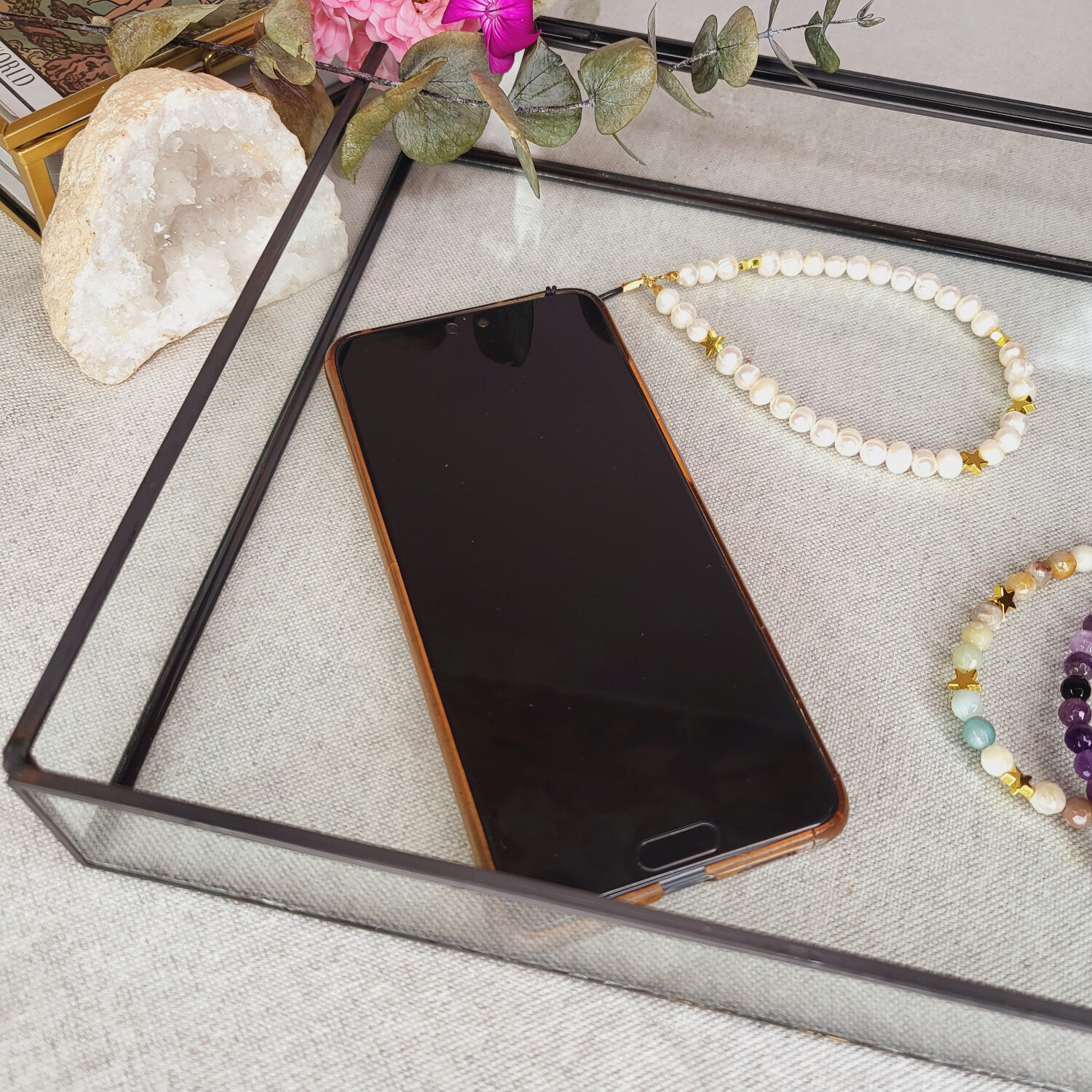 Bijoux de téléphone en perles naturelles