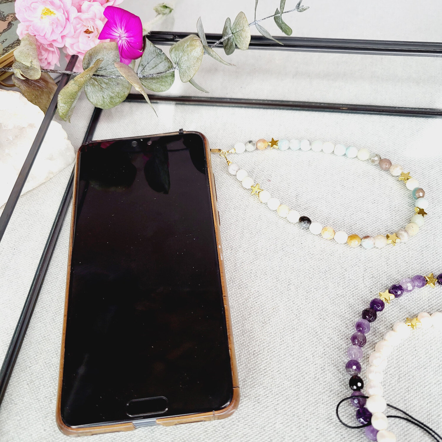 Bijoux de téléphone en perles amazonite