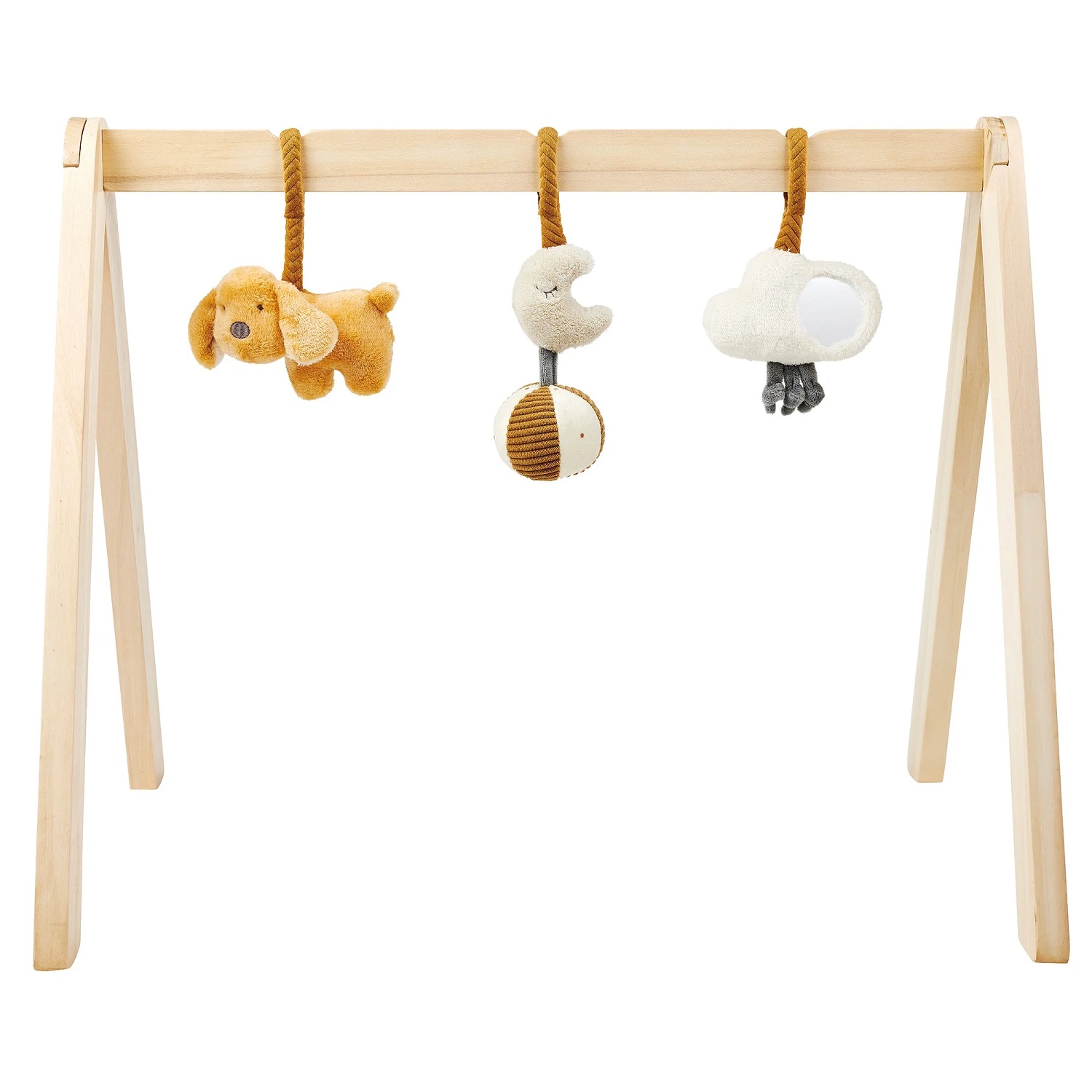 Arche en bois avec jouets suspendus
