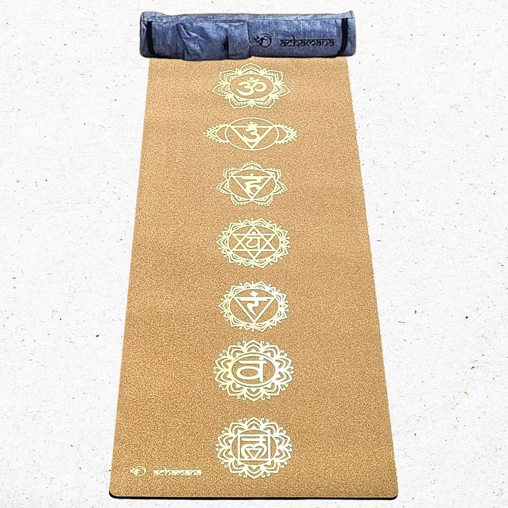Tapis yoga 3 plis 6mm 7chakras or + sac