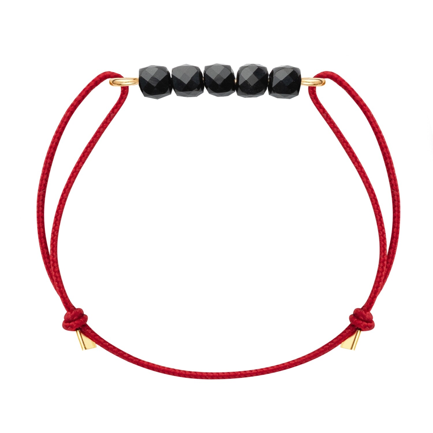 Bracelet spinelle noir & cordon rouge