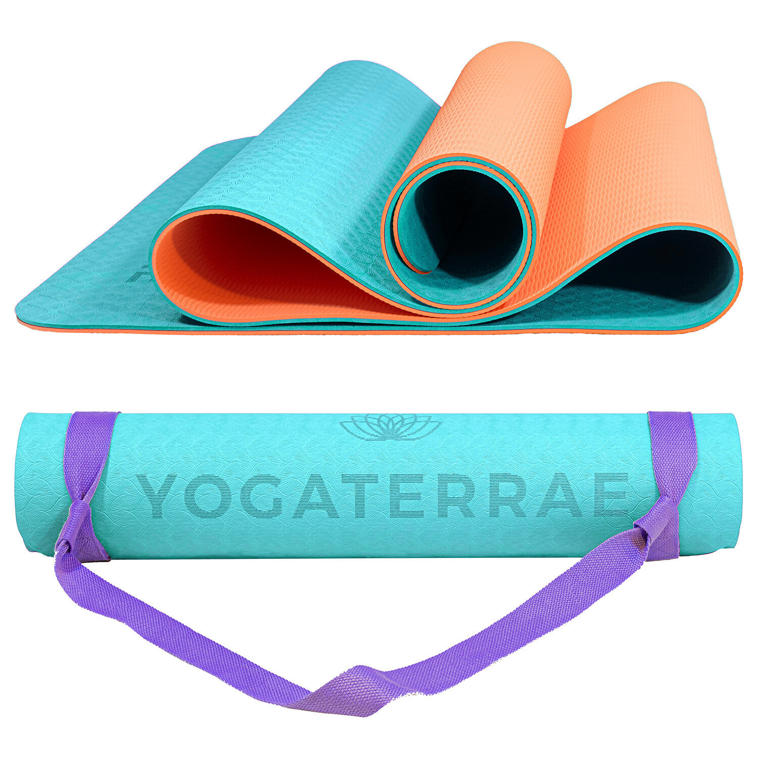 Tapis yoga turquoise corail tpe + sangle