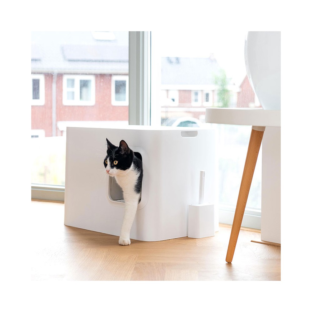Oppo, litière design pour chat blanc