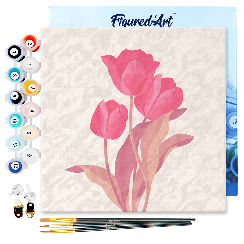 Mini peinture par numéro 3 tulipes roses