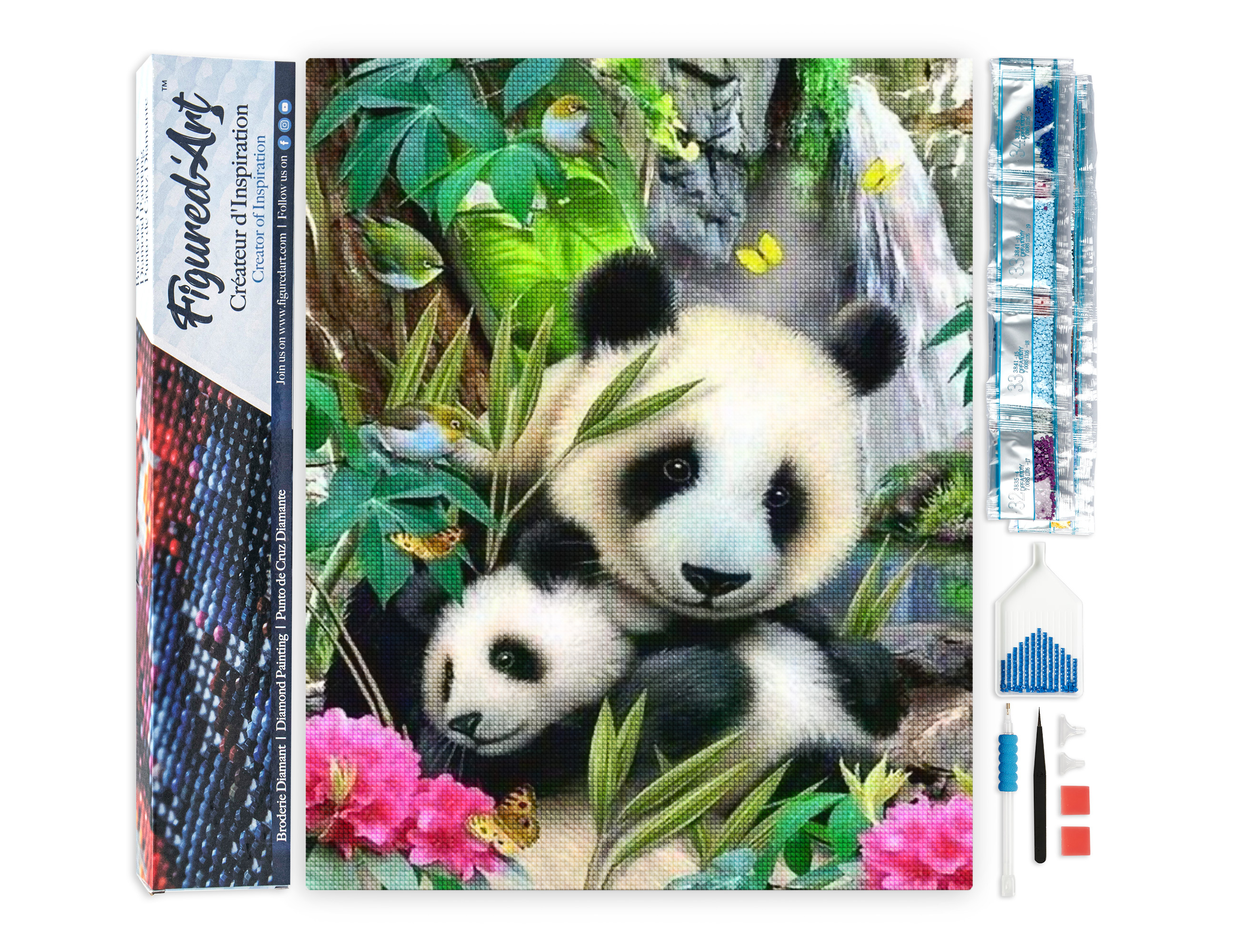 Diamond painting famille de pandas