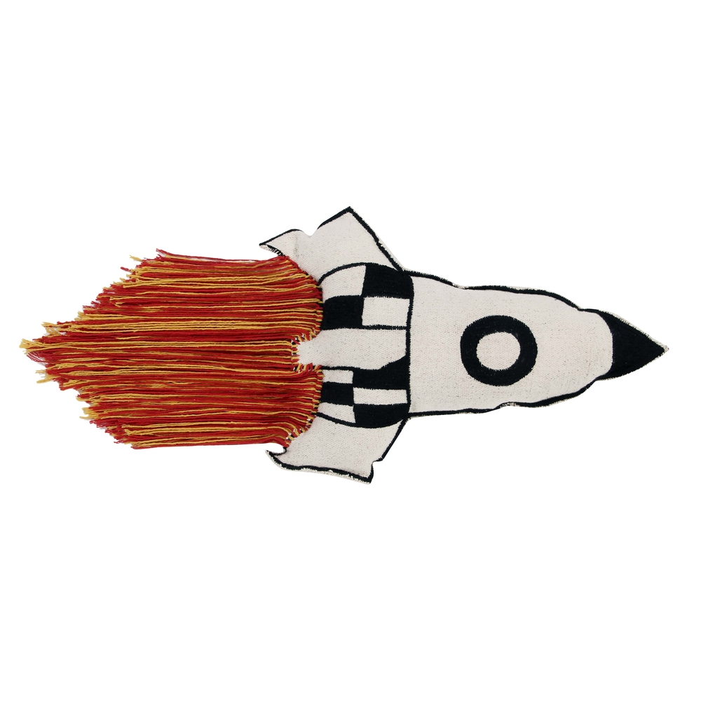 Coussin fusée en coton rouge 65x30 cm