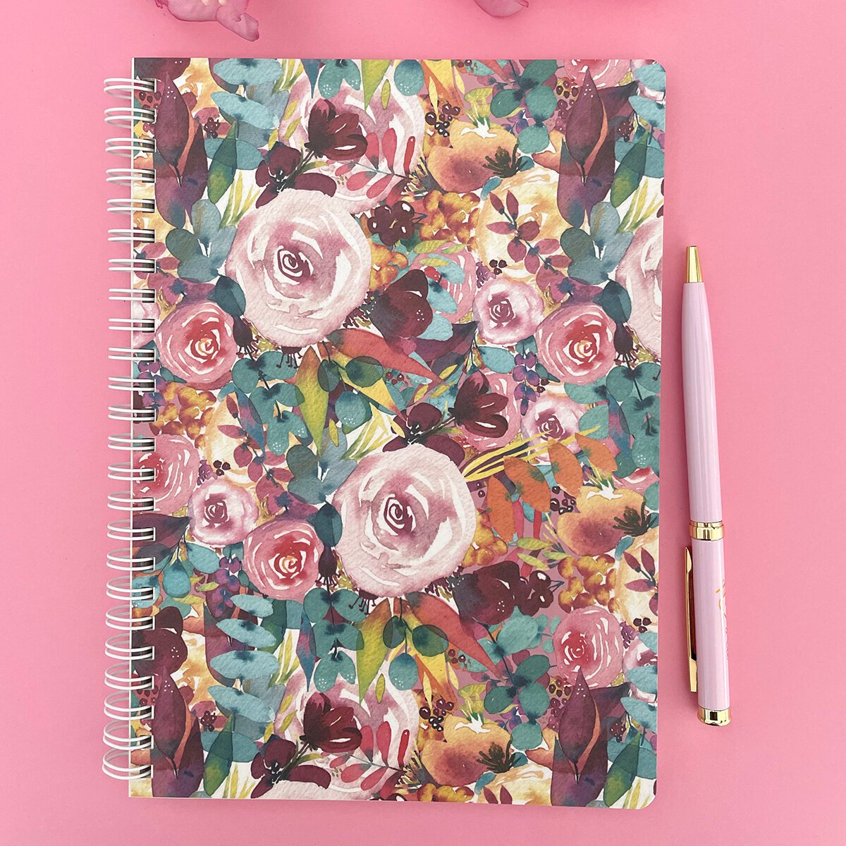 Carnet de notes à spirale floral rose